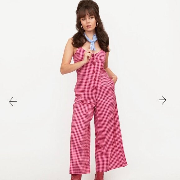 Lazy Oaf Pink Plaid Jumpsuit UK 14 - Picture 1 of 12